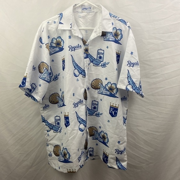 Kansas City Royals Hawaiian Button Up Short Sleeve Shirt Size XL Miller Lite - Picture 3 of 8